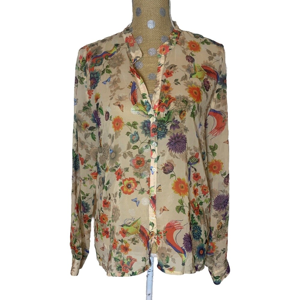 Vintage 90s Y2K Floral Button Up Top L Sheer Romantic Sheer Fairy Grunge